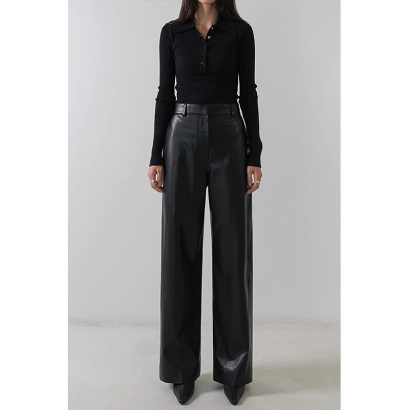 Womens  Pants | Faux Leather Wide Leg Pant