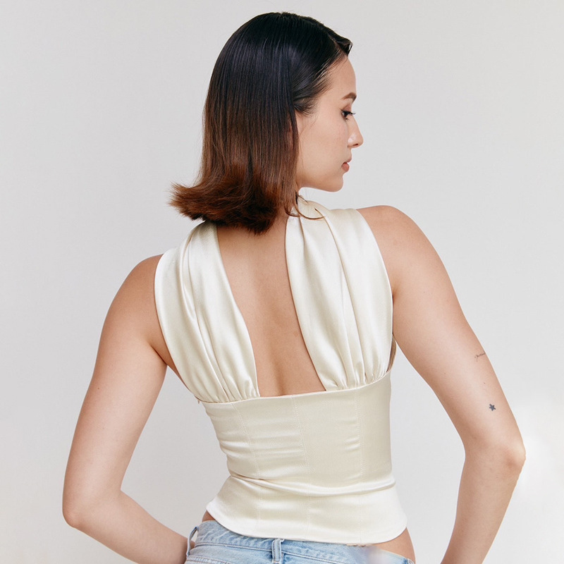 Womens  Tops | Staple Rib Rouched Halter Top