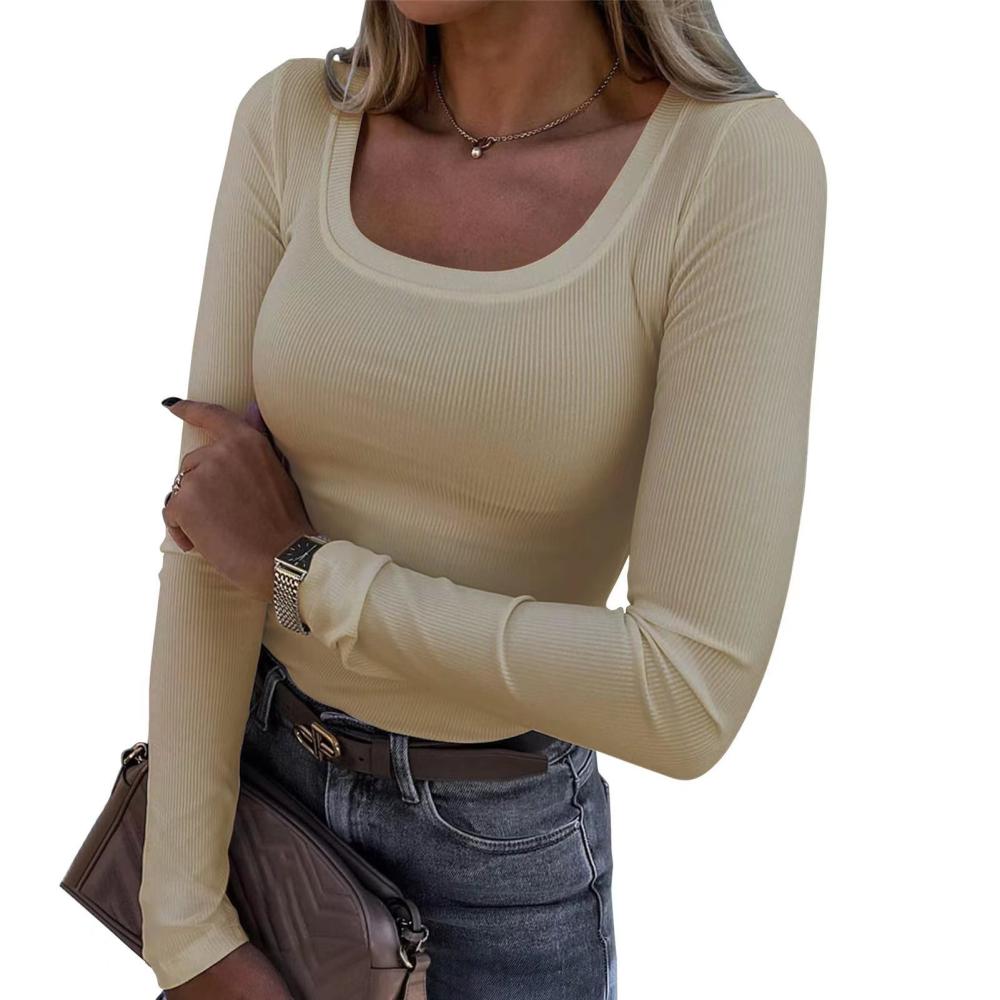 Womens  Tops | Staple Rib Scoop Neck Long Sleeve Top